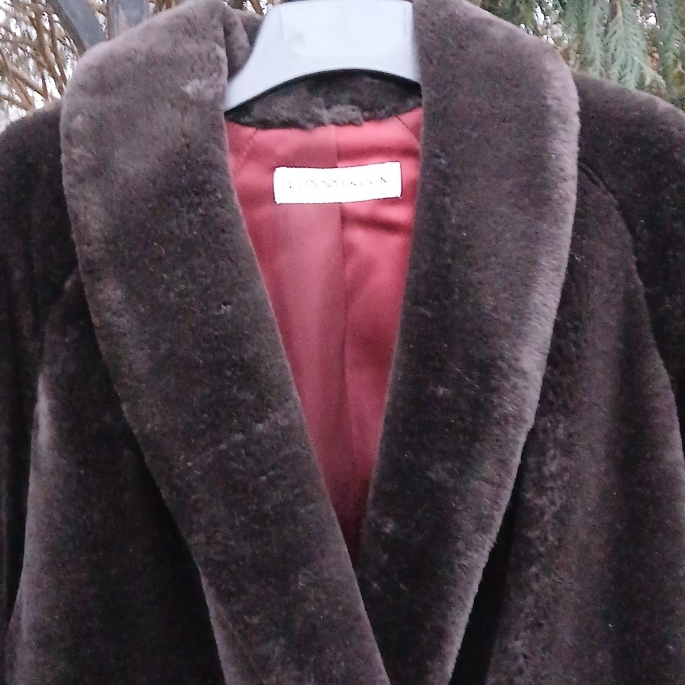 Donnybrook Faux Black/Brown Mink Coat Single Button Lined sz XS.  Mob Wife - Picture 9 of 16